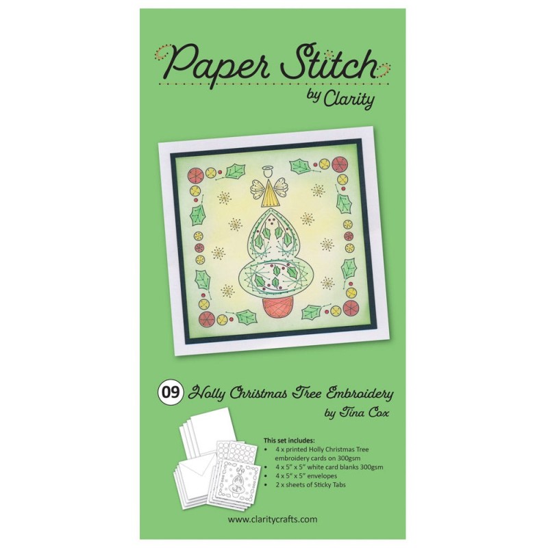 (ACC-CA-31691-XX)Paper Stitch by Clarity - 09 - Holly Christmas Tree Embroidery Card Pack