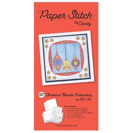 (ACC-CA-31689-XX)Paper Stitch by Clarity - 07 - Christmas Baubles Embroidery Card Pack