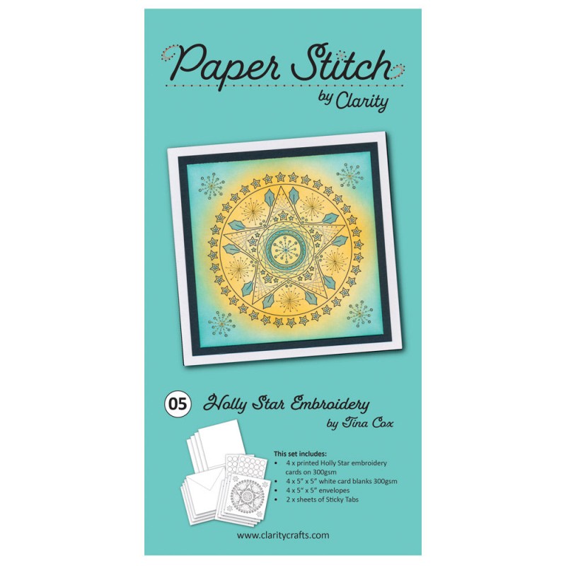 (ACC-CA-31687-XX)Paper Stitch by Clarity - 05 - Holly Star Embroidery Card Pack