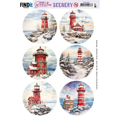 (BBSC10059)Push-Out Scenery - Berries Beauties - Snowy Lighthouse - Round