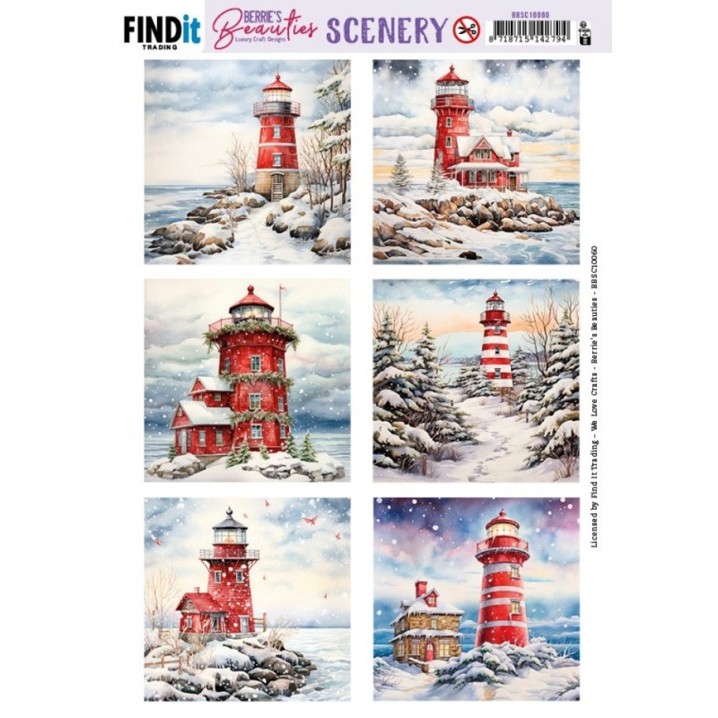 (BBSC10060)Push-Out Scenery - Berries Beauties - Snowy Lighthouse - Square