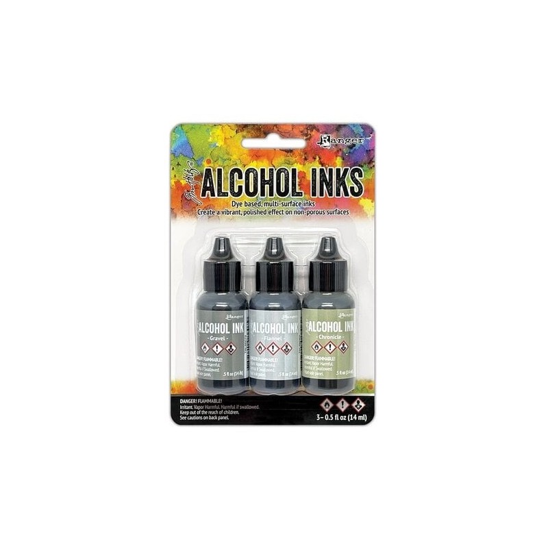 (TAK86116)Ranger • Tim Holtz Alcohol Ink - Kits Crossroads (3x0.5 fl oz)Gravel, Flannel, Chronicle