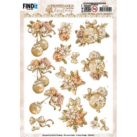 (SB10961)3D Push Out - Amy Design - Frosted Gold Christmas - Christmas Baubles