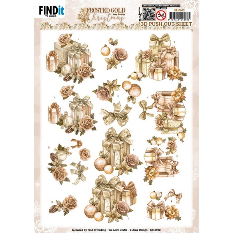 (SB10962)3D Push Out - Amy Design - Frosted Gold Christmas - Presents