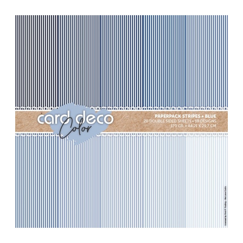 (CDCPPA413004)Card Deco Color Paperpack - Stripes - Blue - A4