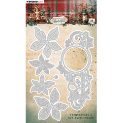 (JMA-FN-CD904)Studio Light Cutting Die Poinsettias & ice swirl frame Festive Nostalgia nr.904