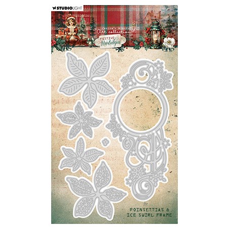 (JMA-FN-CD904)Studio Light Cutting Die Poinsettias & ice swirl frame Festive Nostalgia nr.904