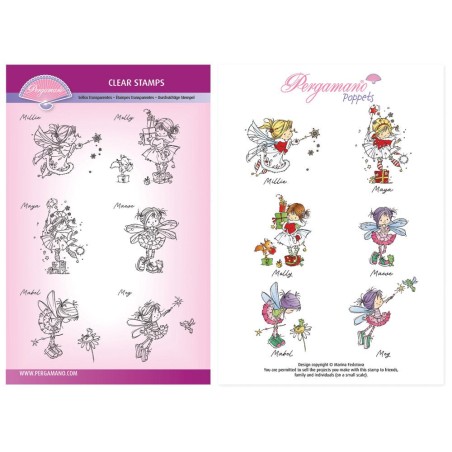 (STA-CN-12025-A5)Pergamano clear stamp Sprite Mini Poppets A5 Stamp Set