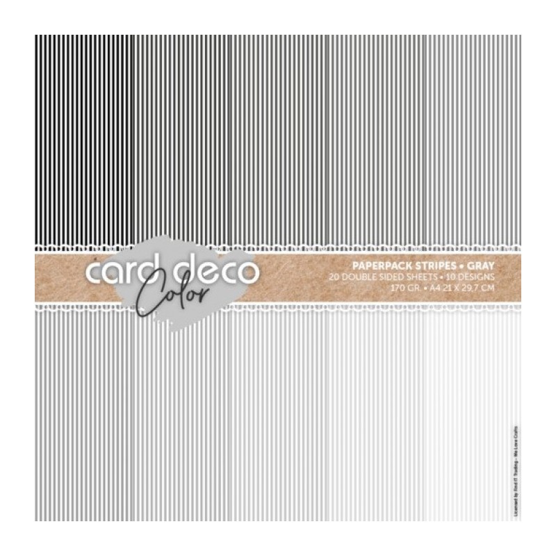 (CDCPPA413005)Card Deco Color Paperpack - Stripes - Gray - A4