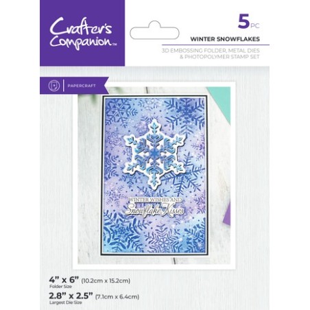 (CC-3DEF4-MD-STP-WISN)Crafter's Companion 3D Embossing Folders, Dies and Stamps Winter Snowflakes