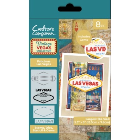 (VV-STD-STEN-GEM-FLV)Crafter's Companion Vintage Vegas Stamp, Die, Stencil & Gems Fabulous Las Vegas