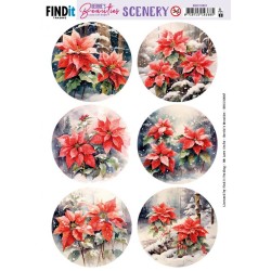 (BBSC10067)Scenery Push out - Berries Beauties - Poinsettia - Round