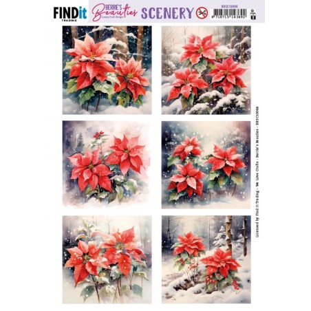 (BBSC10068)Scenery Push out - Berries Beauties - Poinsettia - Square